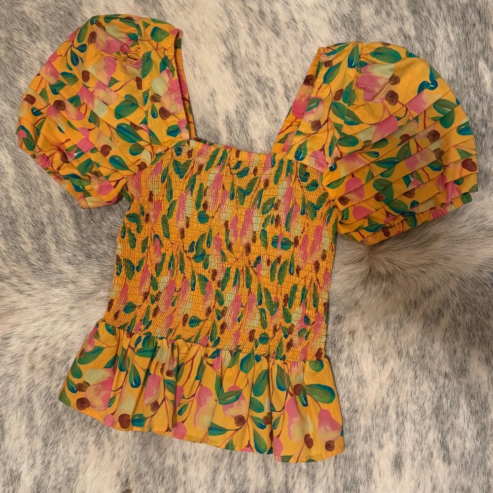FARM Rio Mini Cashew Smocked Top, XS